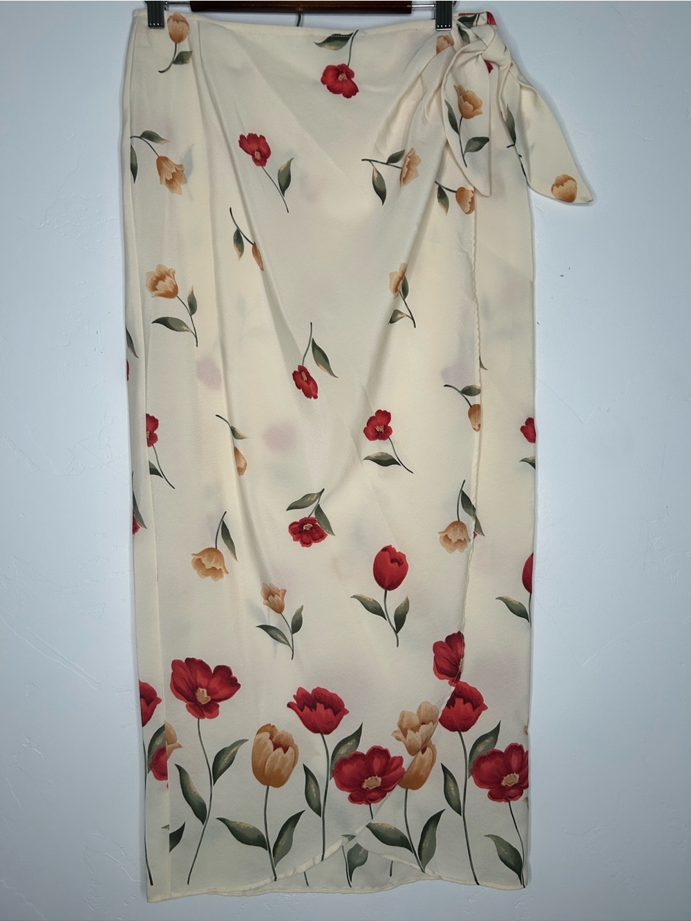 1990's Rampage Cream Floral Print Maxi Wrap Skirt Size Juniors 11 Modern 8/10